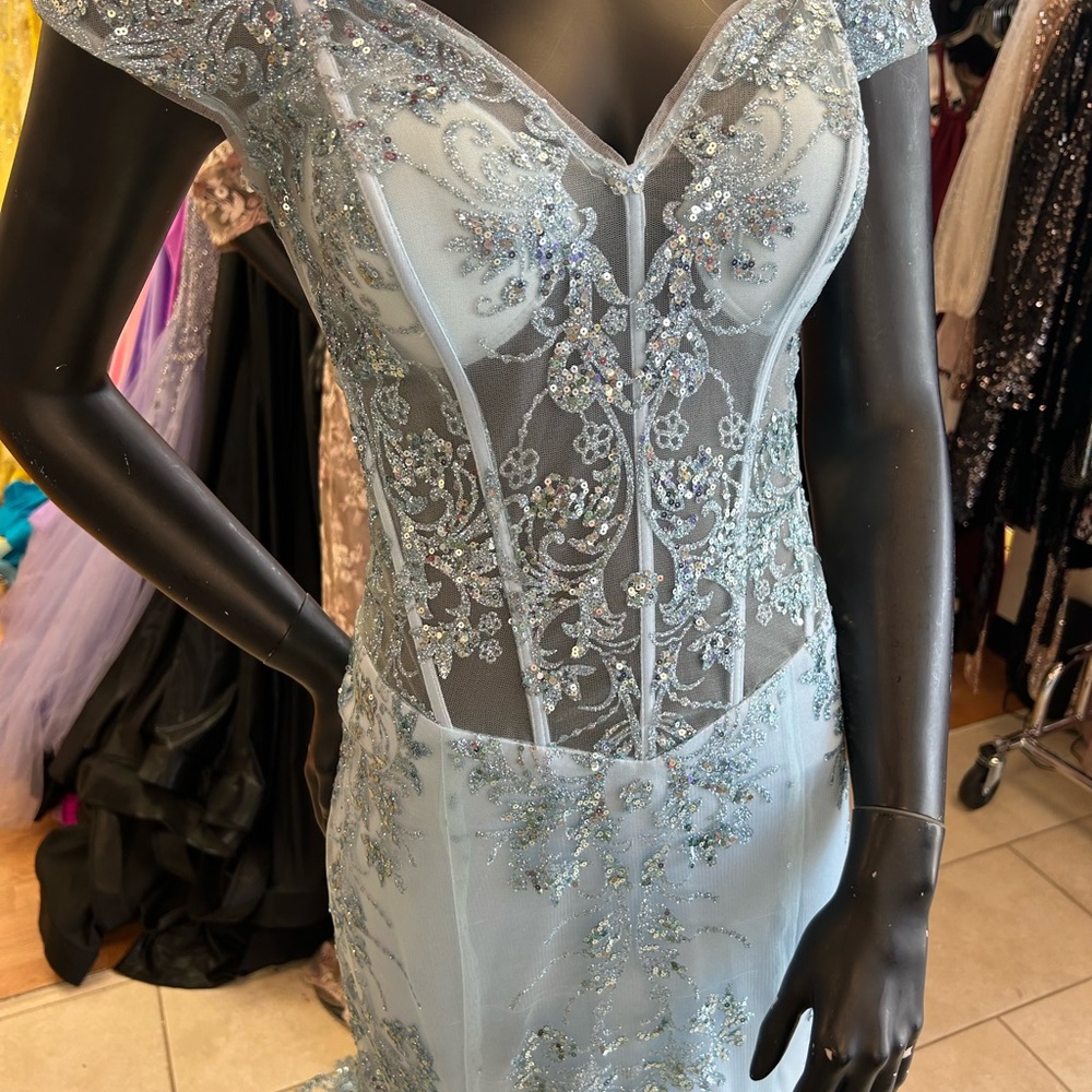 Jovani 06369 light blue size 8 off shoulder corset dress - Picture 3 of 6